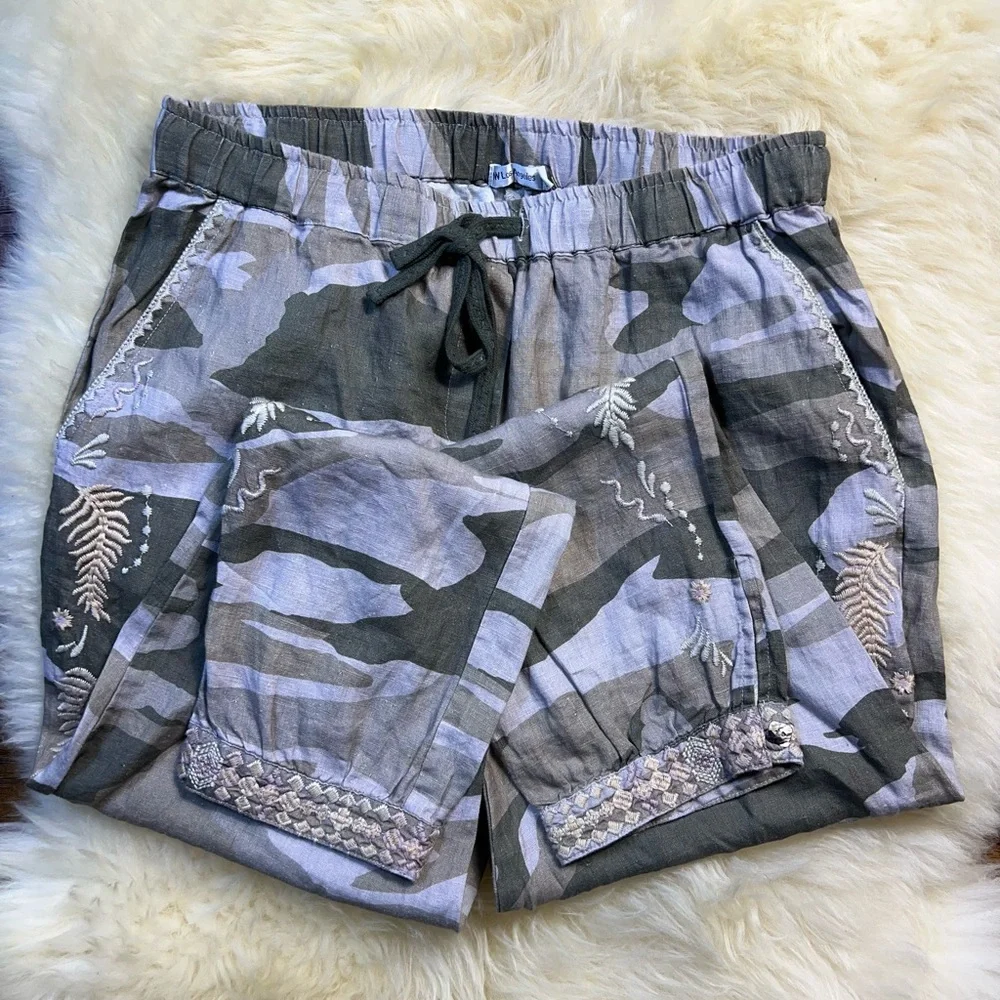 Johnny Was Sidra Linen Camo Green Embroidered Joggers, Size Small, NWT - Picture 2 of 11